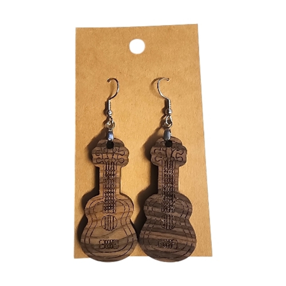 Acoustic Vibes Guitar Wood Drop Earrings